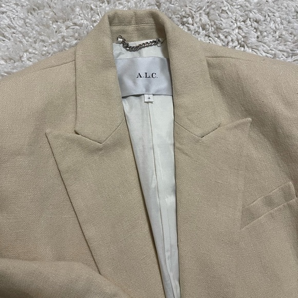 A.L.C. Women River Jacket Barely Linen Double-Breasted Blazer Beige - Picture 7 of 9